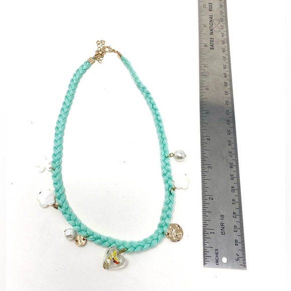 New Free People Charm Choker Necklace Blue Flower Heart - Picture 6 of 6